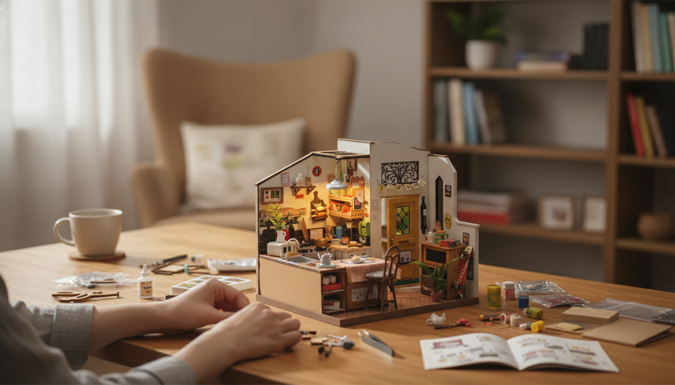 Build a Cozy Mini Kitchen Dollhouse Kit for Display