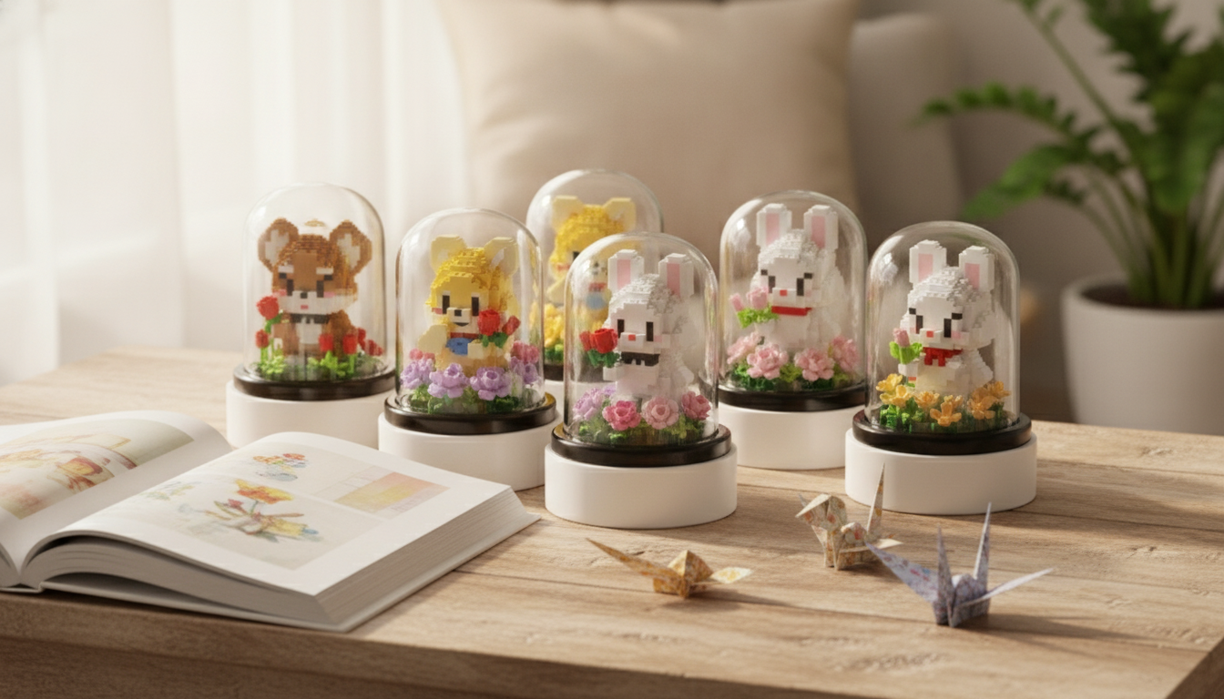 Dog & Rabbit Building Blocks with Dust Cover and Rose