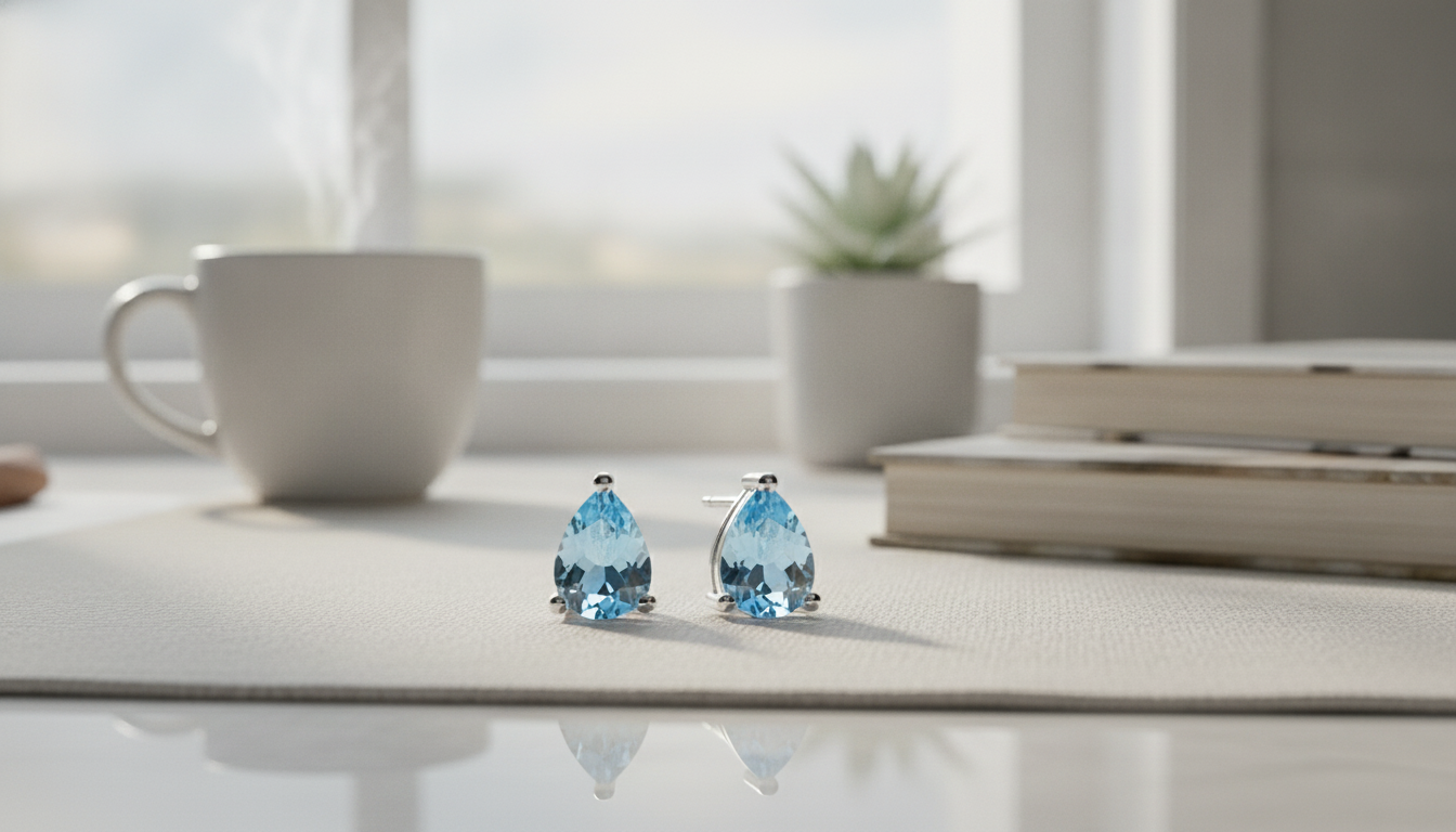 Swiss Blue Topaz Studs: Sterling Silver, 0.99Ct
